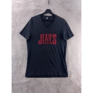 Jean Paul Gaultier Logo T Shirt Mens Size XL Black Graphic Print Retro V Neck
